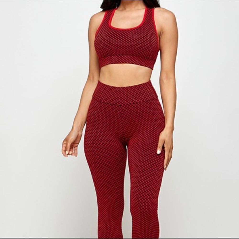 Red Black Active Leggings Set